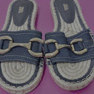 Zara dark denim flat slides size 36